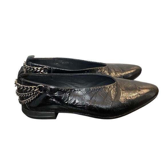 Designer Homers Artisan Black Patent Leather pointed flats Chains EU 37 US 6.5 - Picture 1 of 9